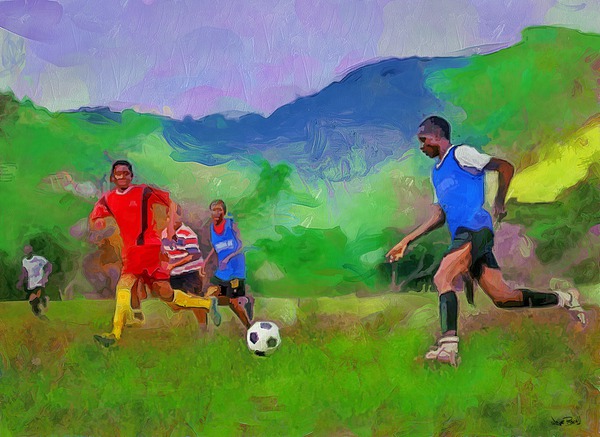 CARIBBEAN SCENES - FOOTBALL IN DE VILLAGE Print