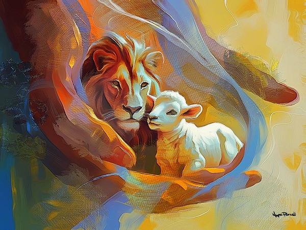 The Lion and The Lamb in Peace Print