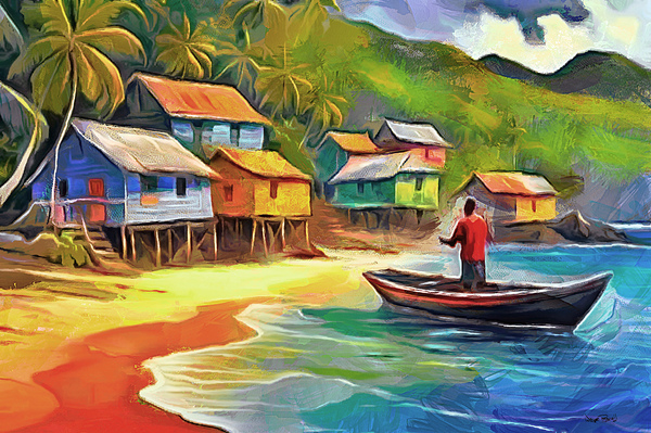 CARIBBEAN SCENES - Beach Village Print