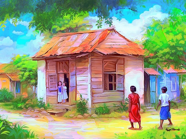 CARIBBEAN COUNTRY SCENES - De Children Come Home Print