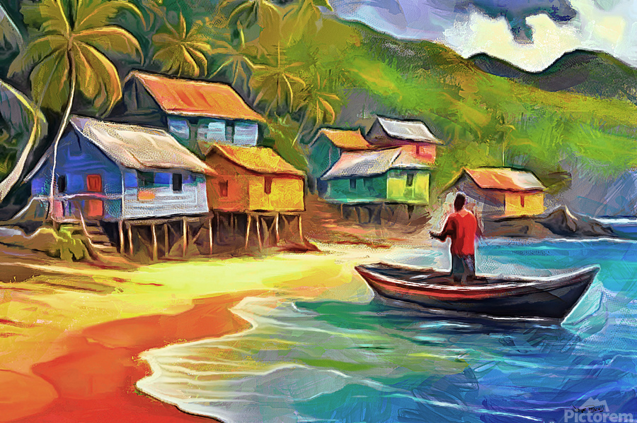 CARIBBEAN SCENES - Beach Village  Print