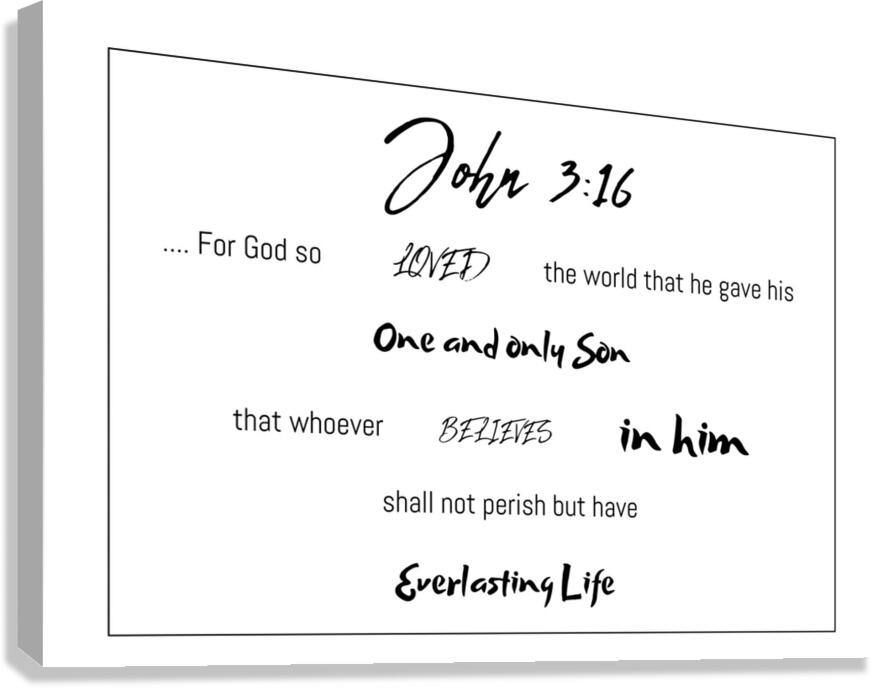 JOHN 3:16 Horizontal White Background  Canvas Print