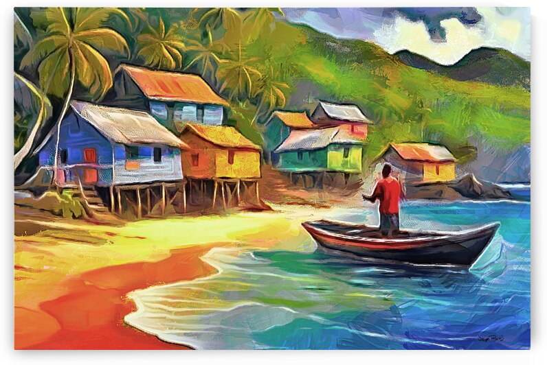 CARIBBEAN SCENES - Beach Village by Wayne Pascall Art