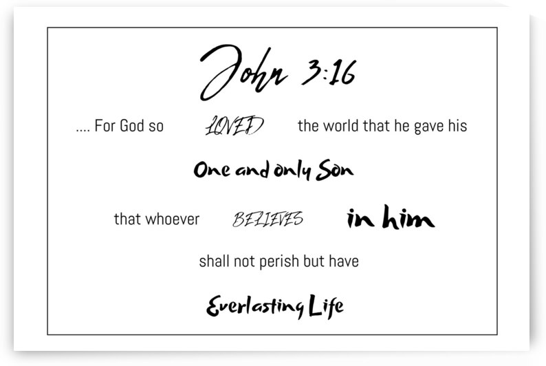 JOHN 3:16 Horizontal White Background by Wayne Pascall Art
