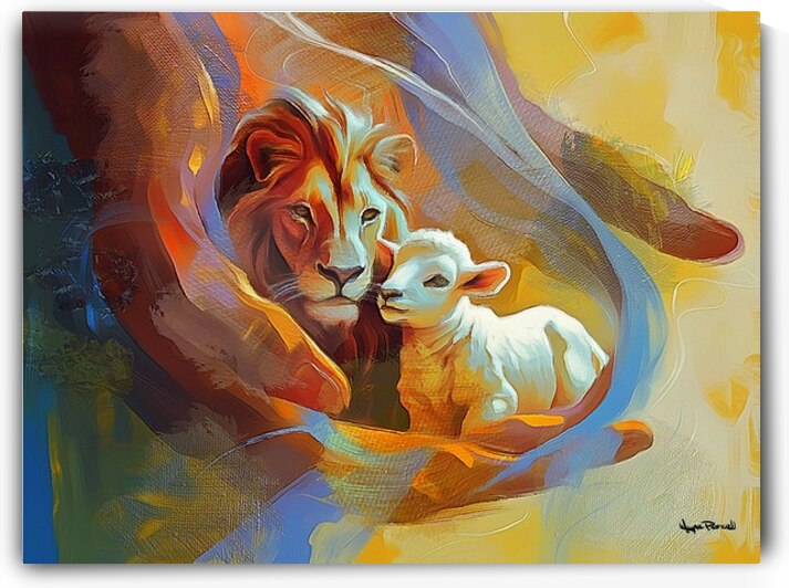 The Lion and The Lamb in Peace by Wayne Pascall Art