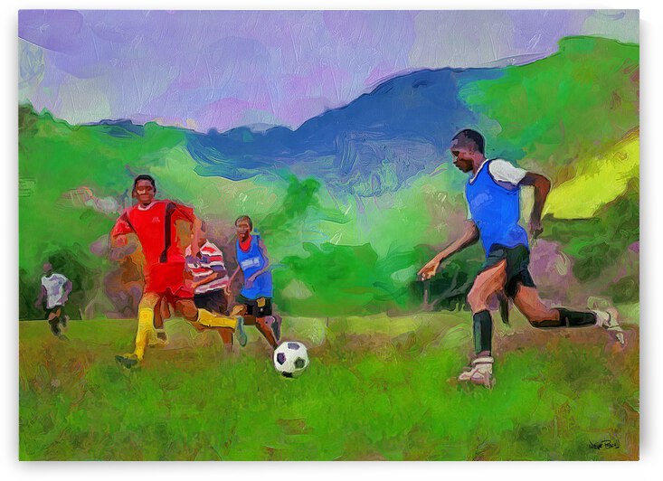 CARIBBEAN SCENES - FOOTBALL IN DE VILLAGE by Wayne Pascall Art