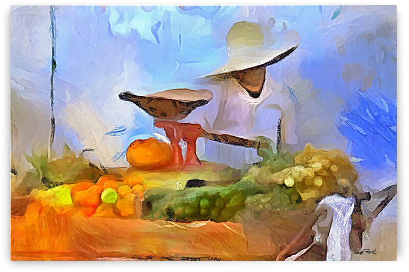 OLE TIME CARIBBEAN SCENES - VENDOR AND SCALE by Wayne Pascall Art