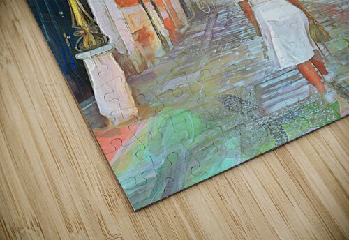 young woman walking on cobblestone street of an o Wayne Pascall Art puzzle