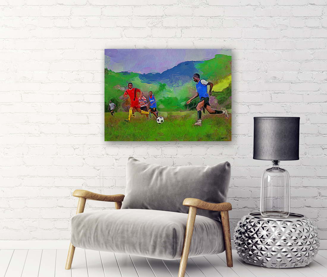 CARIBBEAN SCENES - FOOTBALL IN DE VILLAGE Reproduction