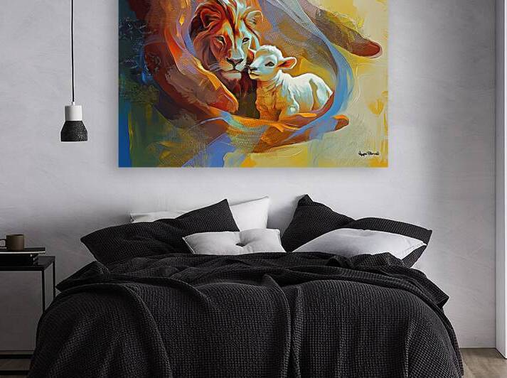 The Lion and The Lamb in Peace by Wayne Pascall Art