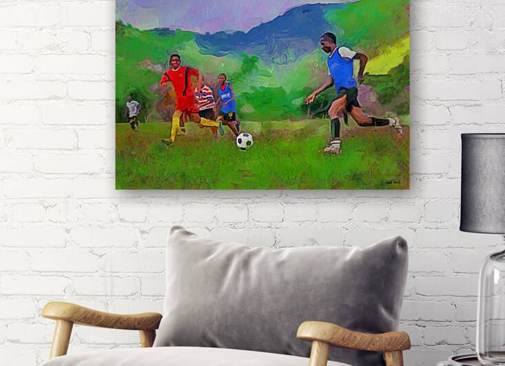 CARIBBEAN SCENES - FOOTBALL IN DE VILLAGE by Wayne Pascall Art